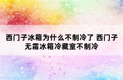 西门子冰箱为什么不制冷了 西门子无霜冰箱冷藏室不制冷